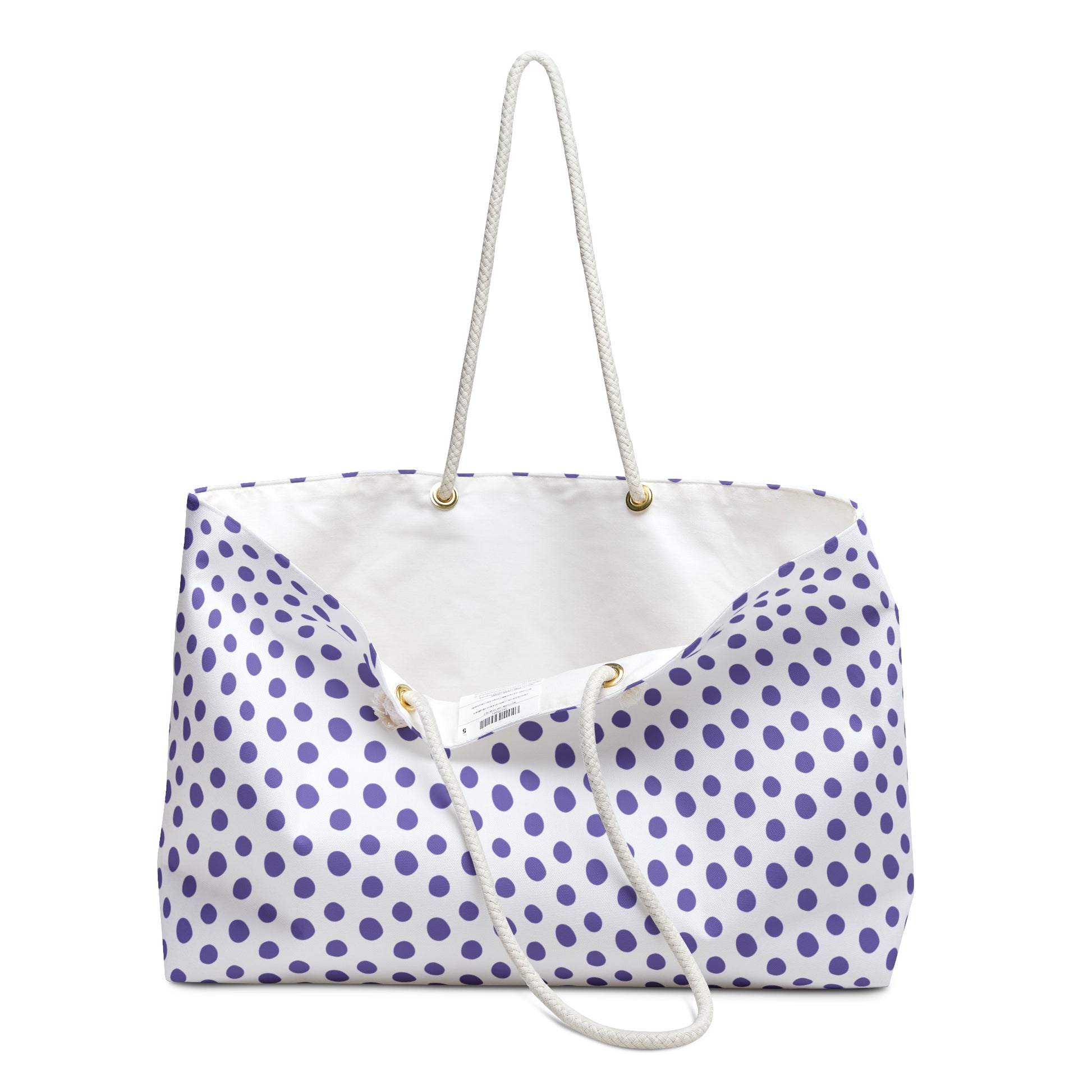 Weekender Bag - Light Purple Polka (small) Dots Travel Tote featuring a fun, vibrant design with rope handles and generous size, ideal for stylish weekend getaways or travel adventures.