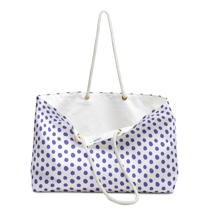 Weekender Bag - Light Purple Polka (small) Dots Travel Tote featuring a fun, vibrant design with rope handles and generous size, ideal for stylish weekend getaways or travel adventures.