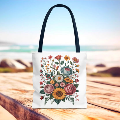 Botanical Vintage Flower Tote Bag featuring a collage of muted pastel floral illustrations with mustard yellow and terracotta accents, perfect for carrying essentials in style. Ideal for nature lovers and floral design enthusiasts.