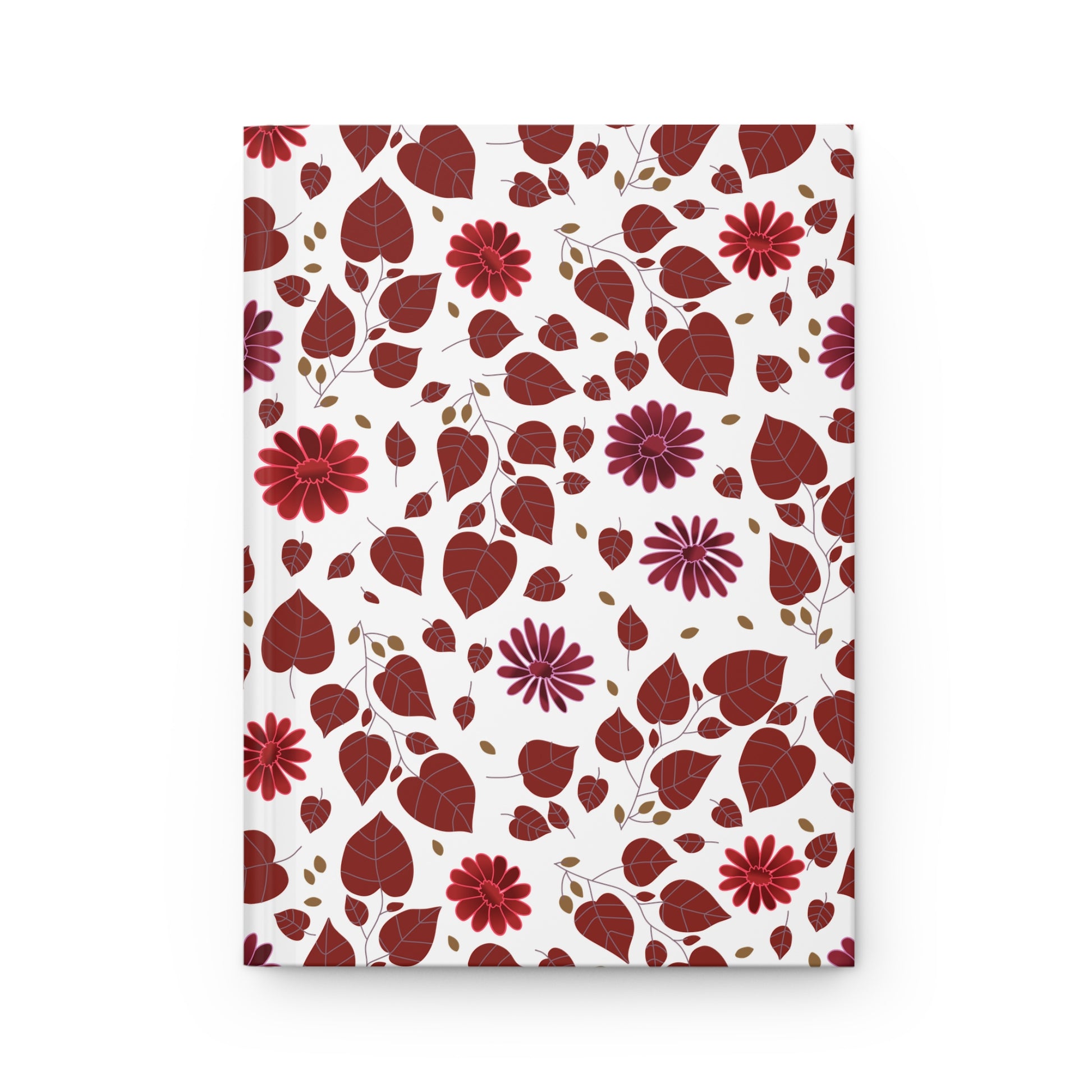 HARDCOVER JOURNAL, MATTE, RULES, 5X7, SEWN BIND, CLEAN-TEAR PAGES featuring a botanical pattern of heart-shaped leaves and flowers, providing a stylish and uplifting writing experience, reflecting FireBrook Essentials' positive design ethos.