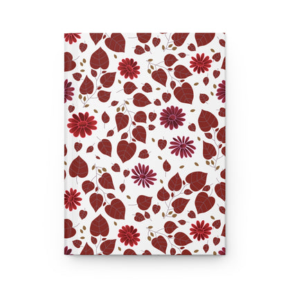 HARDCOVER JOURNAL, MATTE, RULES, 5X7, SEWN BIND, CLEAN-TEAR PAGES featuring a botanical pattern of heart-shaped leaves and flowers, providing a stylish and uplifting writing experience, reflecting FireBrook Essentials' positive design ethos.