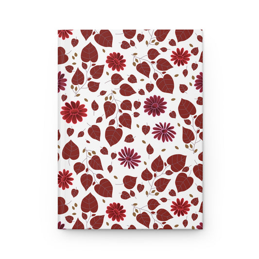 HARDCOVER JOURNAL, MATTE, RULES, 5X7, SEWN BIND, CLEAN-TEAR PAGES featuring a botanical pattern of heart-shaped leaves and flowers, providing a stylish and uplifting writing experience, reflecting FireBrook Essentials' positive design ethos.
