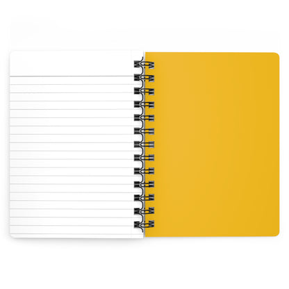 SPIRAL JOURNAL, DURABLE GLOSSY COVER, RULED, 5X7: An open, spiral-bound notebook featuring a solid yellow cover and blank, college-ruled page, connected by a black spiral binding, perfect for smooth writing and easy page removal.