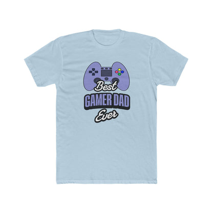 Best Gamer Dad Ever Father's Day Next Level T-Shirt featuring a purple video game controller print, perfect for celebrating dads with a nostalgic, playful design. Ideal for Father's Day gifting.