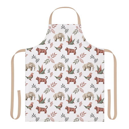 Apron, Origami Animals Pattern Design: A stylish apron featuring intricate origami animal motifs, offering comfort with its soft, lined fabric. Ideal for cooking enthusiasts who appreciate unique, modern Japanese aesthetics.