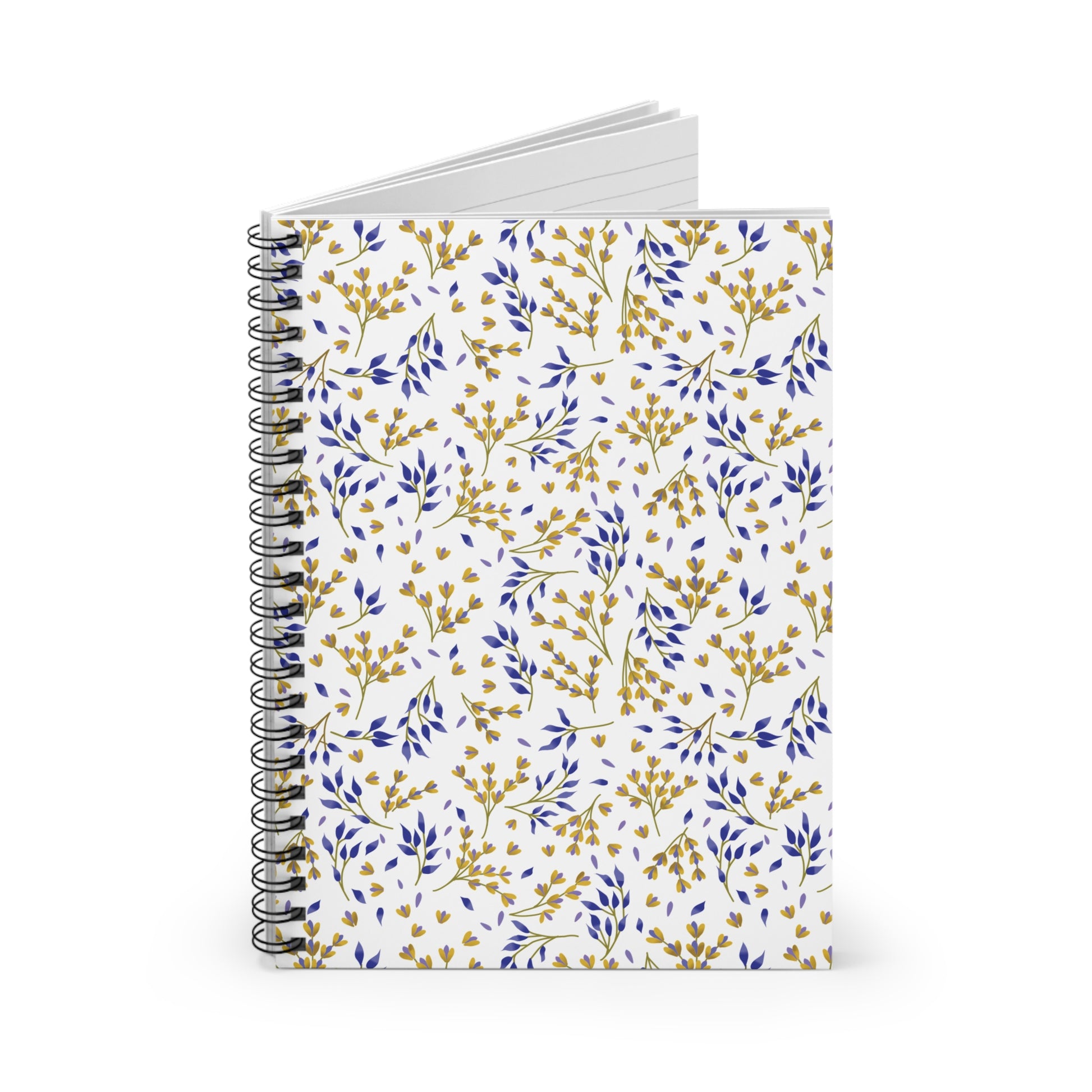 SPIRAL NOTEBOOK, DURABLE COVER, RULED, 6X8 – SPRING BRANCHES features a botanical motif on its white cover, black wire-o binding, and visible plain pages, embodying FireBrook Designs' uplifting and eco-friendly ethos.