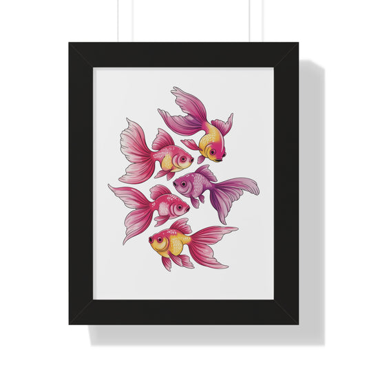 Goldfish Wall Art features a vibrant watercolor illustration of goldfish with flowing fins, ideal for high-end decor, offering a whimsical touch, printed on museum-grade paper with frame options.