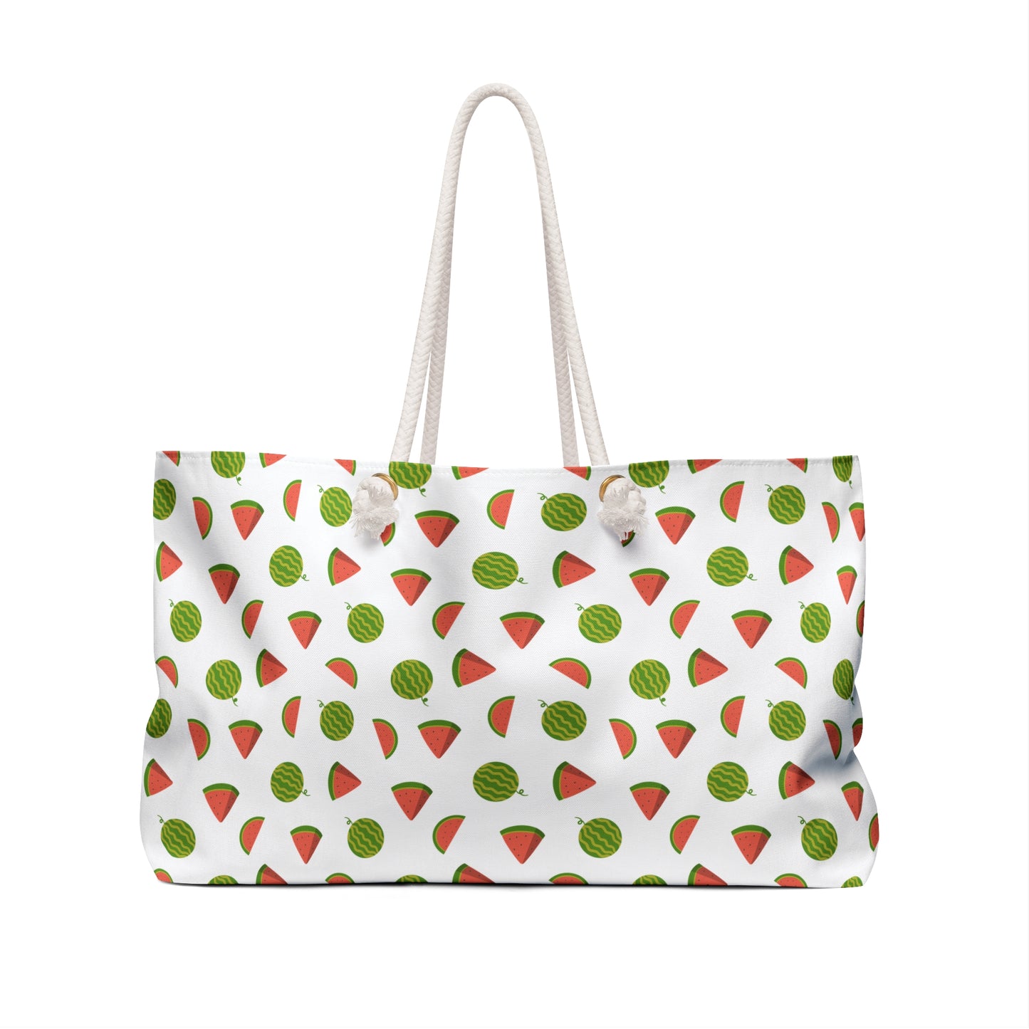 Watermelon Confetti Pattern Weekender Bag – Fun Summer Travel Tote featuring a playful watermelon design with pinks and greens, durable rope handles, and a spacious interior, perfect for joyful, stylish getaways.