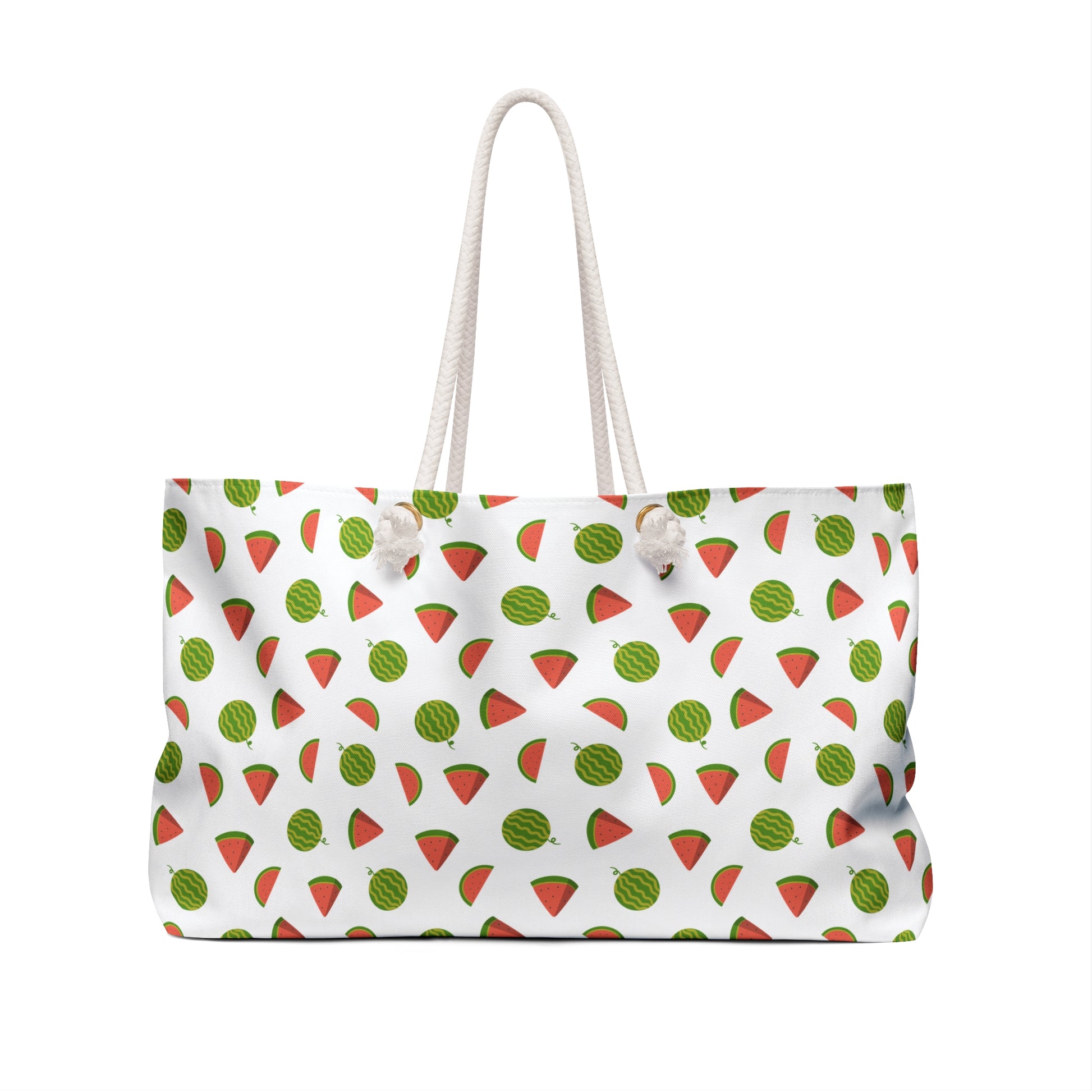 Watermelon Confetti Pattern Weekender Bag – Fun Summer Travel Tote featuring a playful watermelon design with pinks and greens, durable rope handles, and a spacious interior, perfect for joyful, stylish getaways.