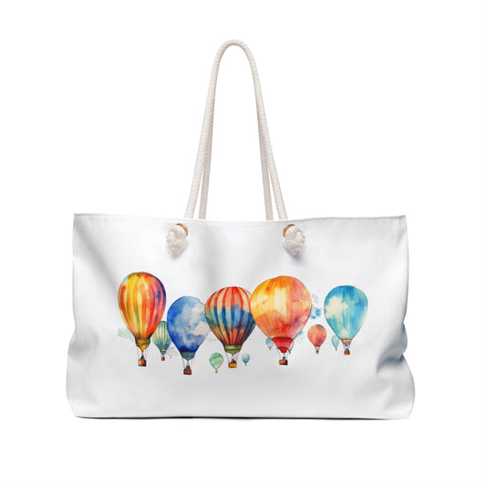 Weekender Bag - Air Balloon Festival Travel Tote: A stylish tote with whimsical hot air balloon design, featuring rope handles and gold grommets, perfect for adventurous travelers seeking unique, eye-catching accessories.