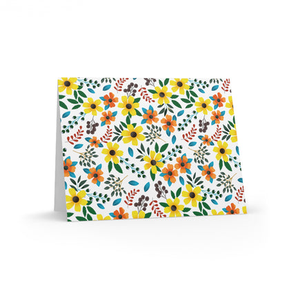 Floral Greeting Cards — Pack of 8/16/24 featuring vibrant, hand-drawn wildflowers on a white background, perfect for adding a touch of springtime cheer to any message.