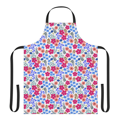 Apron Floral Design: A full-coverage kitchen apron featuring a watercolor-style floral pattern with black ties, crafted from 100% polyester canvas for comfort and durability. Ideal for enhancing joyful culinary experiences.