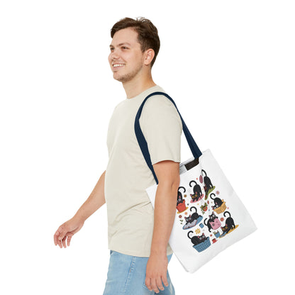 Cat Tote Bag - Curious Cat Design: A whimsical tote bag adorned with a playful cat illustration, perfect for carrying everyday essentials. Ideal for cat lovers seeking a quirky and artistic accessory.