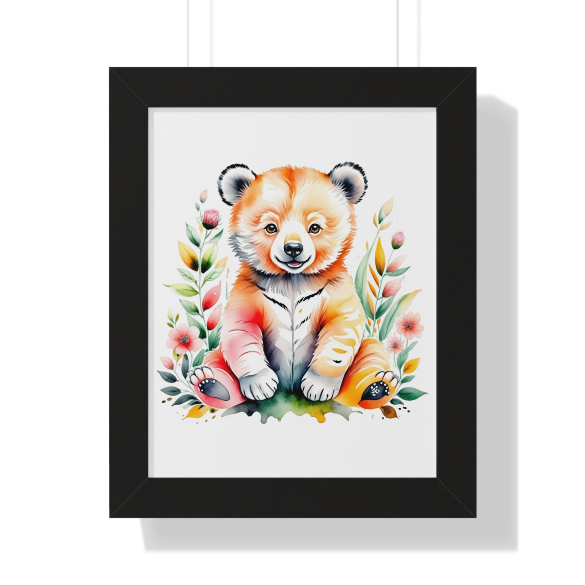 Whimsical Bear Wall Art features a charming bear painting, encased in a sleek frame, perfect for adding joy and imagination to any room, aligning with FireBrook Essentials' uplifting design ethos.