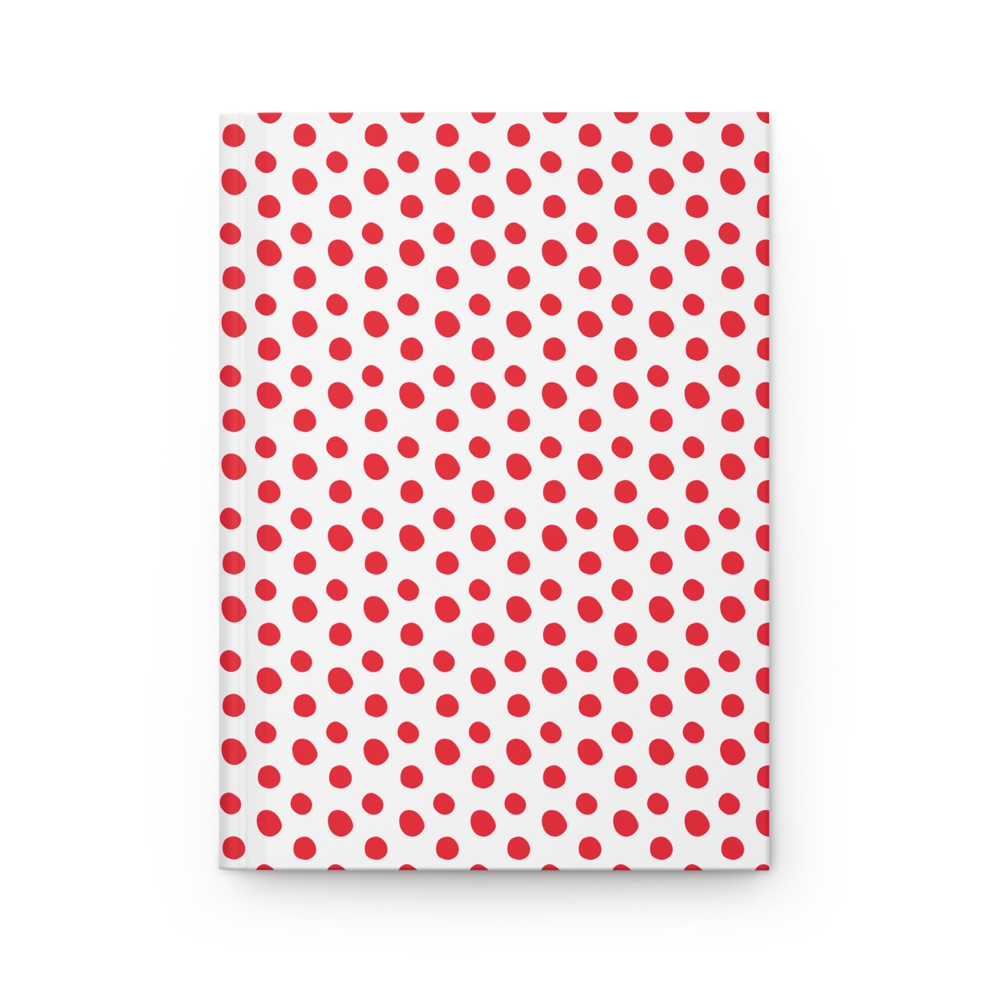 HARDCOVER JOURNAL, MATTE, RULED, 5X7, SEWN BIND, CLEAN-TEAR PAGES – CLASSIC DOT, RED, features a white cover with bold red polka dots, embodying FireBrook Designs' uplifting style.