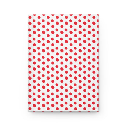 HARDCOVER JOURNAL, MATTE, RULED, 5X7, SEWN BIND, CLEAN-TEAR PAGES – CLASSIC DOT, RED, features a white cover with bold red polka dots, embodying FireBrook Designs' uplifting style.