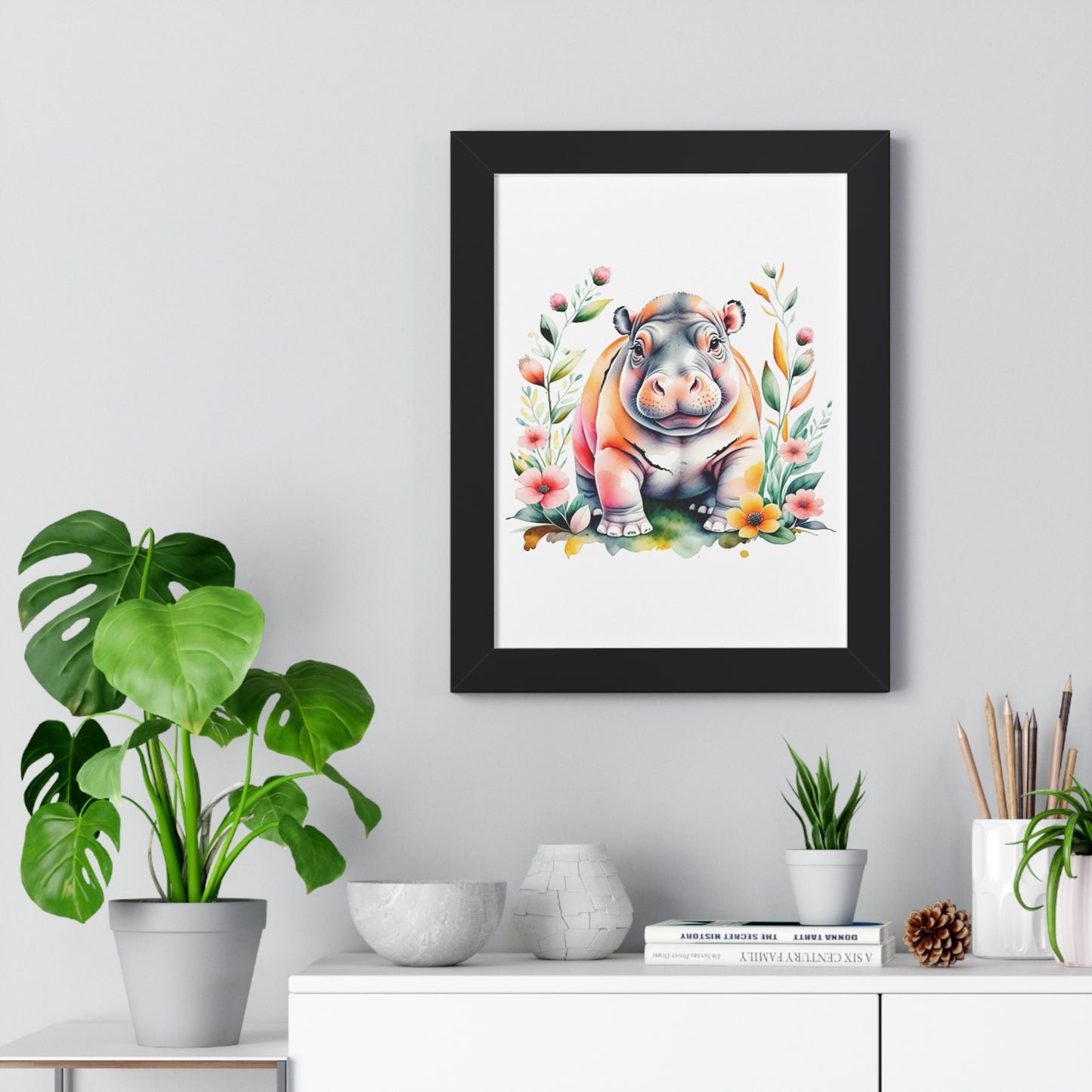 Whimsical Baby Hippo Wall Art