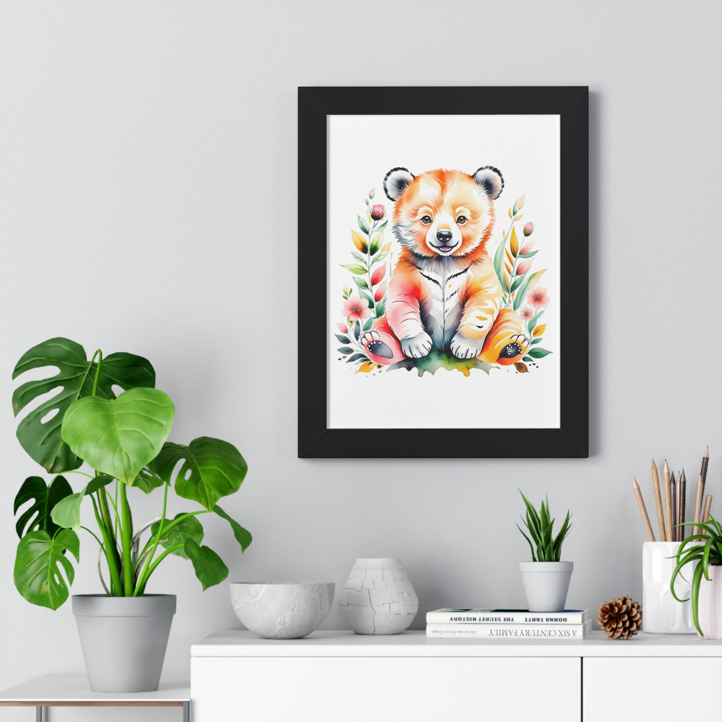 Whimsical Bear Art Print - Framed Poster for Kids' Room Decor