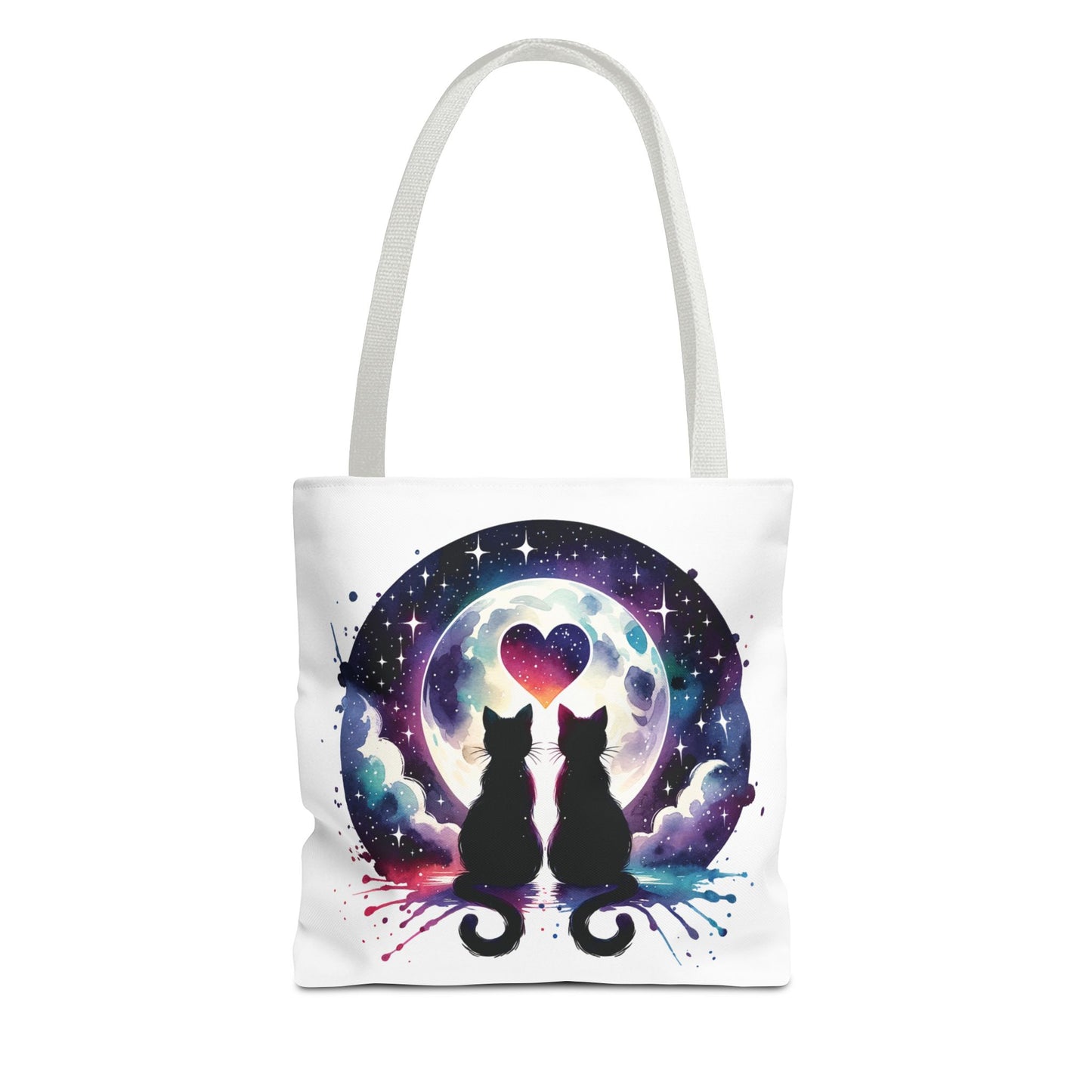 Copy of Cat Lovers Under the Moon Tote Bag, featuring durable polyester with reinforced stitching and boxed corners. Perfect for adding quirky feline charm to daily essentials, available in multiple sizes from FireBrook Essentials.