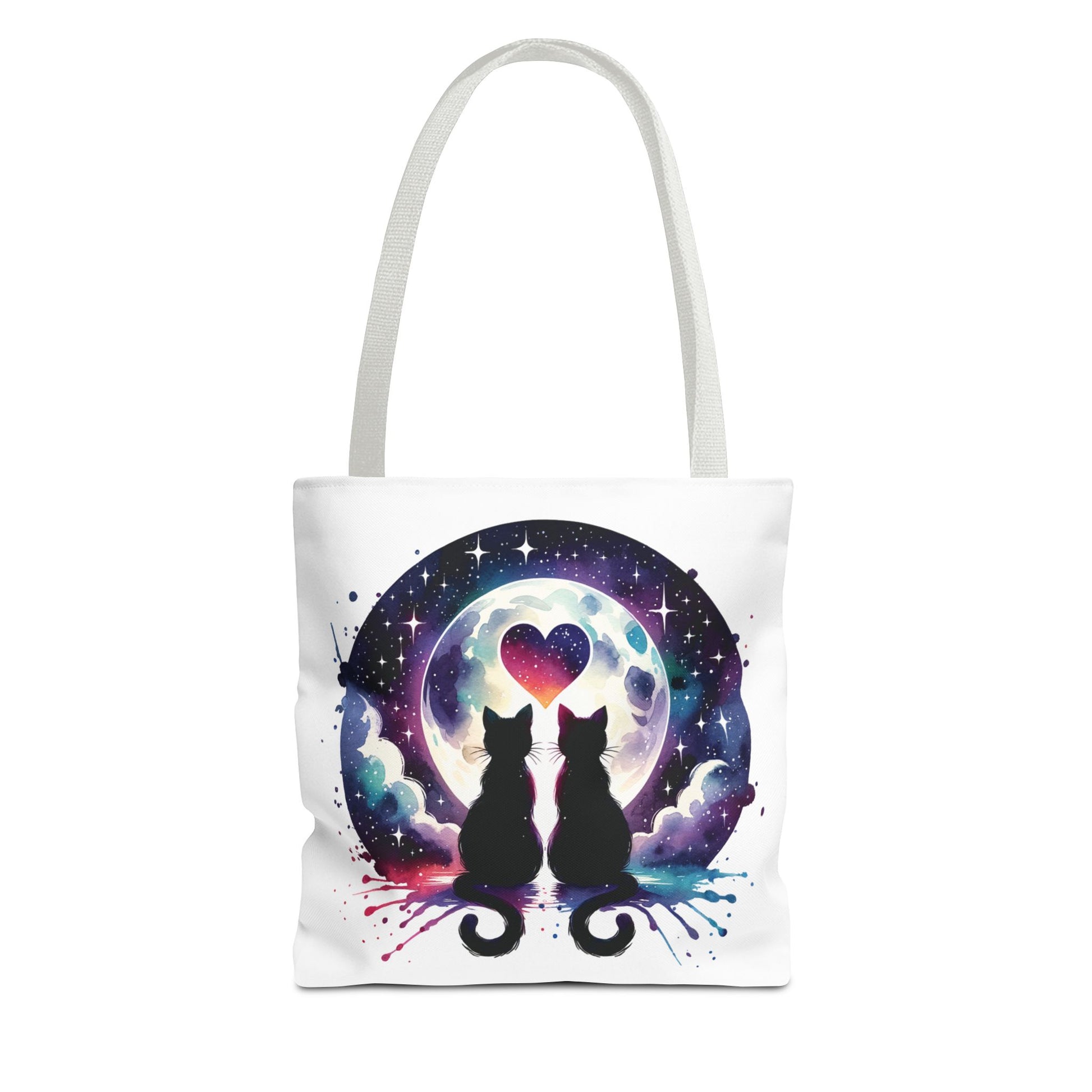 Copy of Cat Lovers Under the Moon Tote Bag, featuring durable polyester with reinforced stitching and boxed corners. Perfect for adding quirky feline charm to daily essentials, available in multiple sizes from FireBrook Essentials.