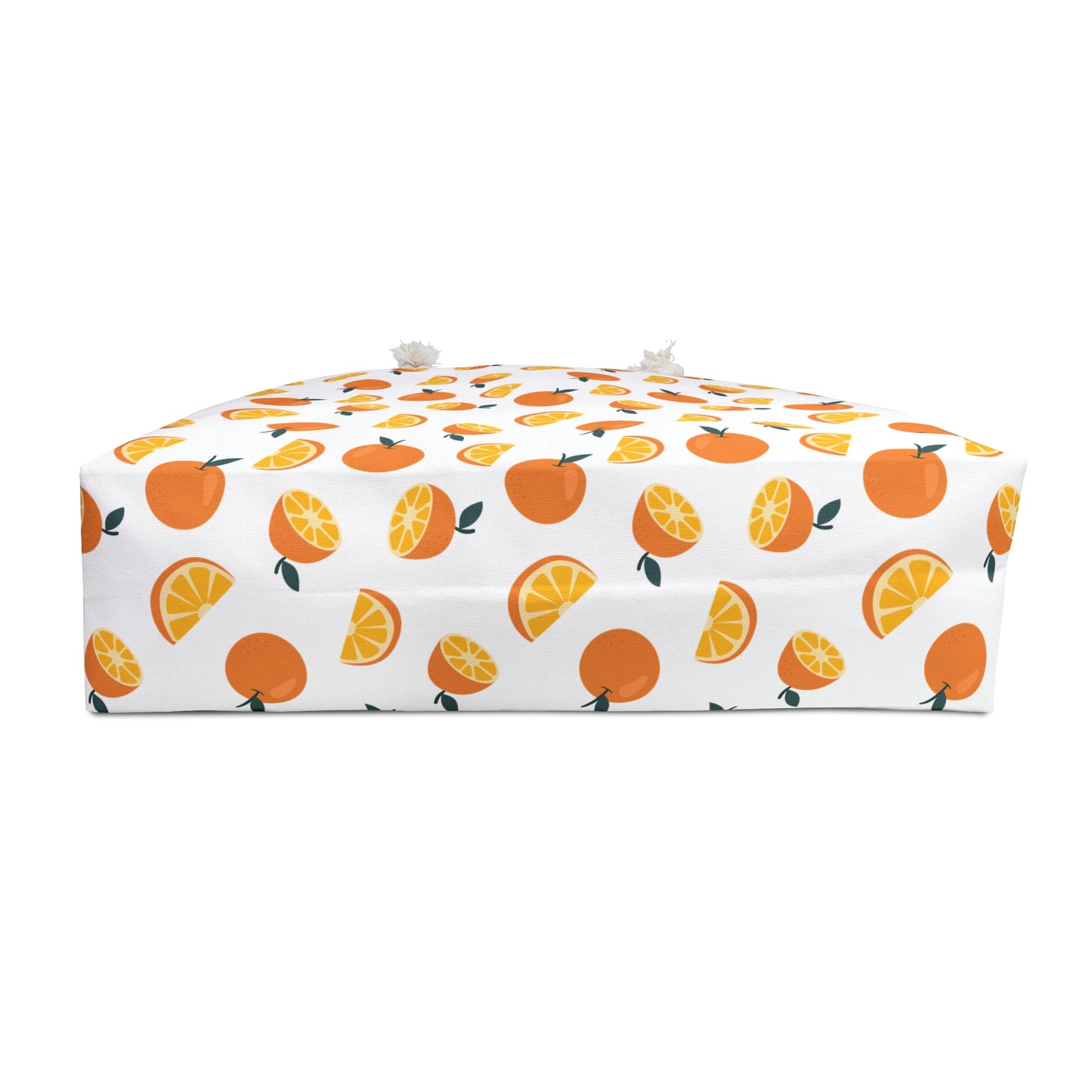 Weekender Bag Orange Pattern Design Travel Tote featuring a vibrant orange motif, ideal for stylish, joyful getaways. Equipped with durable rope handles and a spacious T-bottom, perfect for travel enthusiasts.