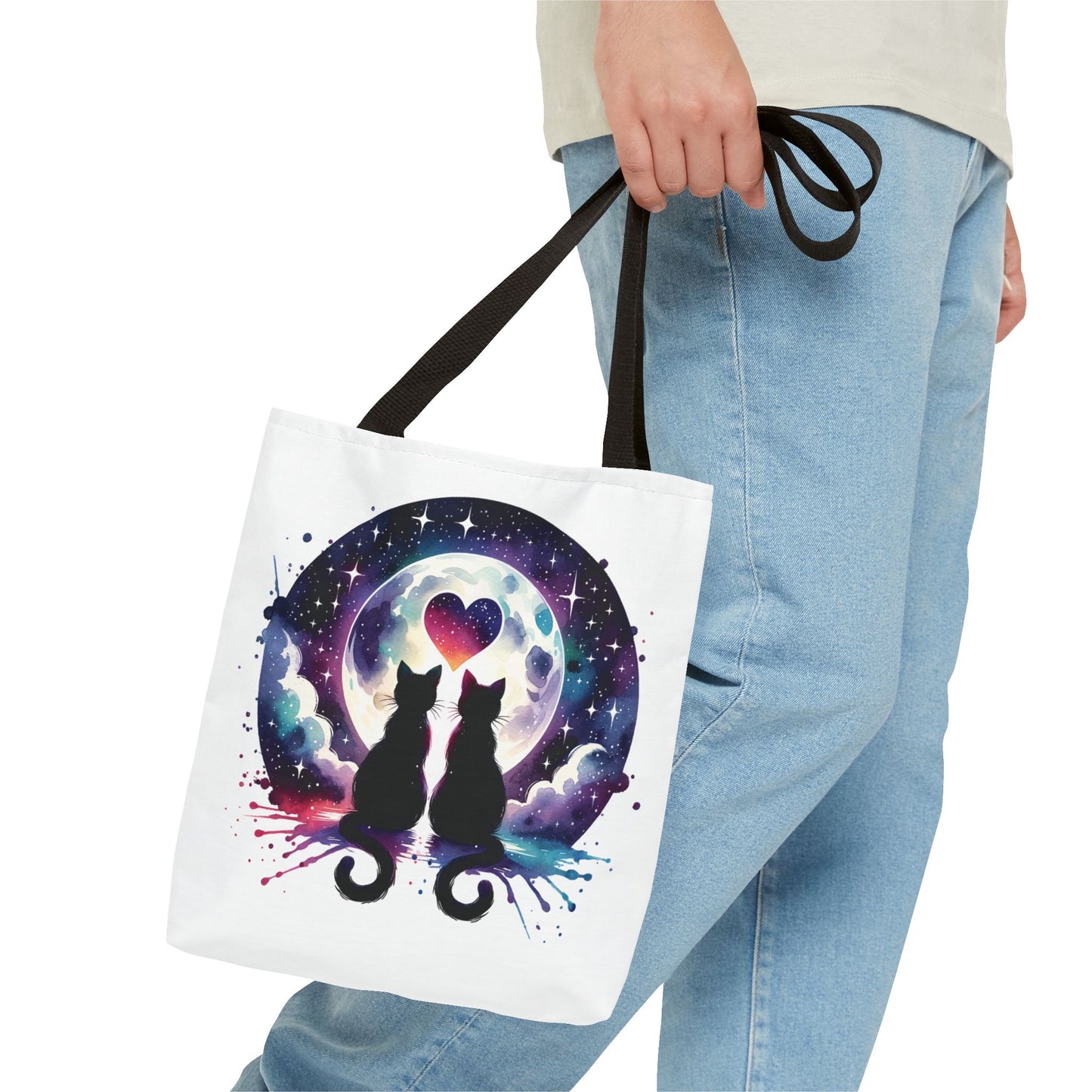 Copy of Cat Lovers Under the Moon Tote Bag features a charming cat design, perfect for feline enthusiasts. Durable with a 100% polyester body and reinforced handles, it’s ideal for groceries or books.