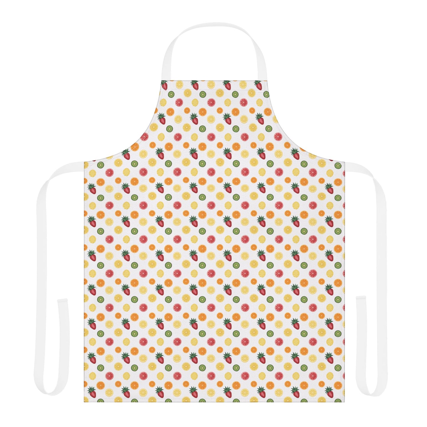 Apron, Fruit Slice Design, 5-Color Straps: A vibrant apron adorned with sliced fruits like oranges and kiwis, offering a fresh look. Ideal for cooking enthusiasts seeking style and comfort.