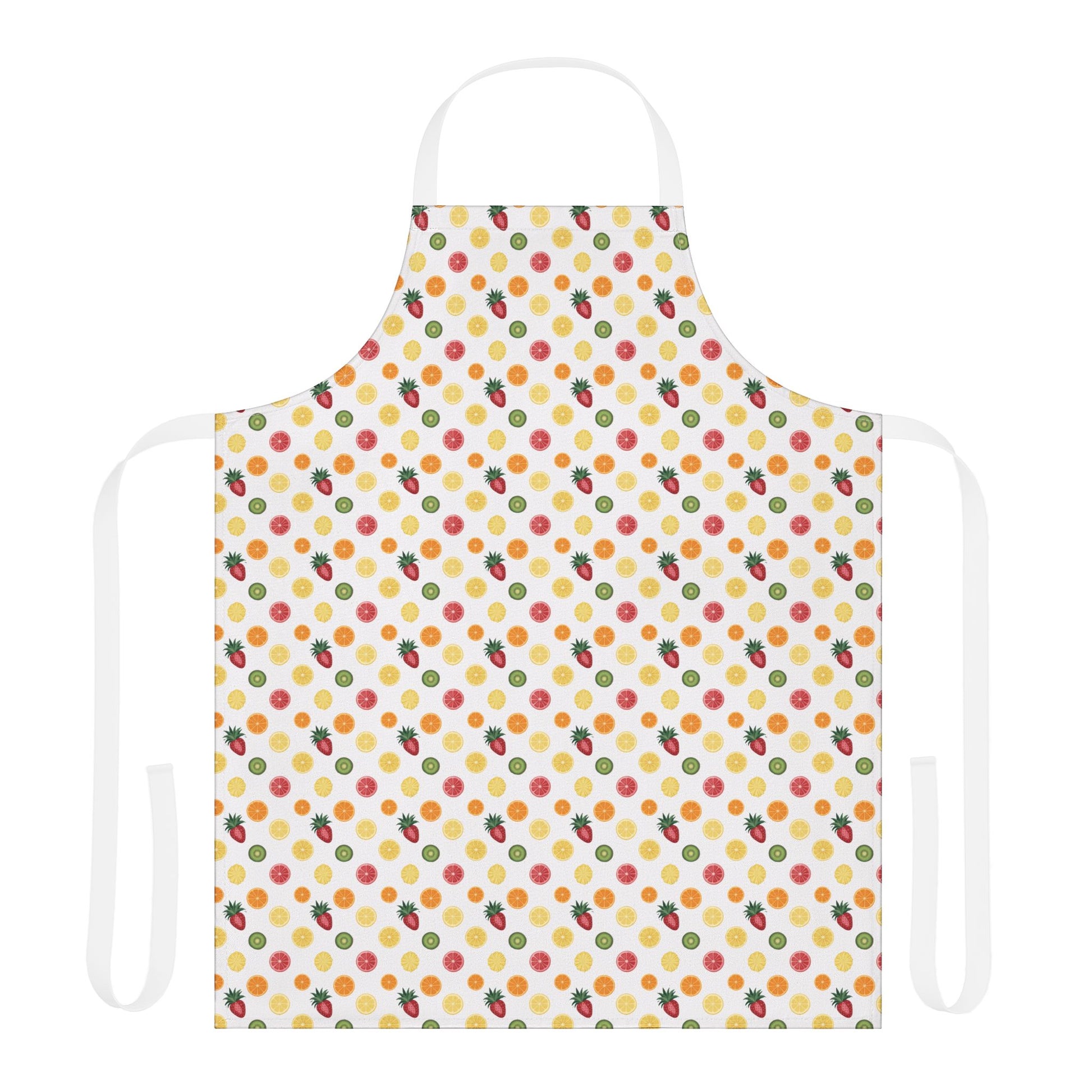 Apron, Fruit Slice Design, 5-Color Straps: A vibrant apron adorned with sliced fruits like oranges and kiwis, offering a fresh look. Ideal for cooking enthusiasts seeking style and comfort.