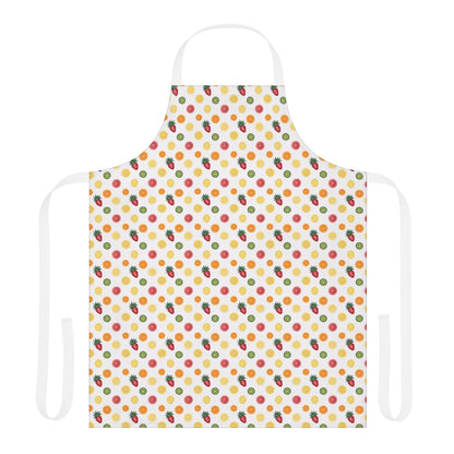 Apron, Fruit Slice Design, 5-Color Straps: A vibrant apron adorned with sliced fruits like oranges and kiwis, offering a fresh look. Ideal for cooking enthusiasts seeking style and comfort.