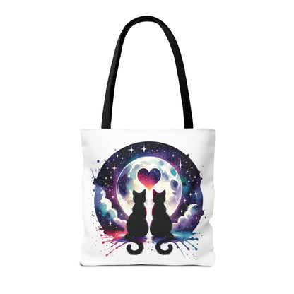 Copy of Cat Lovers Under the Moon Tote Bag, featuring a charming cat design, ideal for carrying essentials with a quirky touch. Durable polyester with reinforced handles, embodying FireBrook Essentials' blend of style and functionality.
