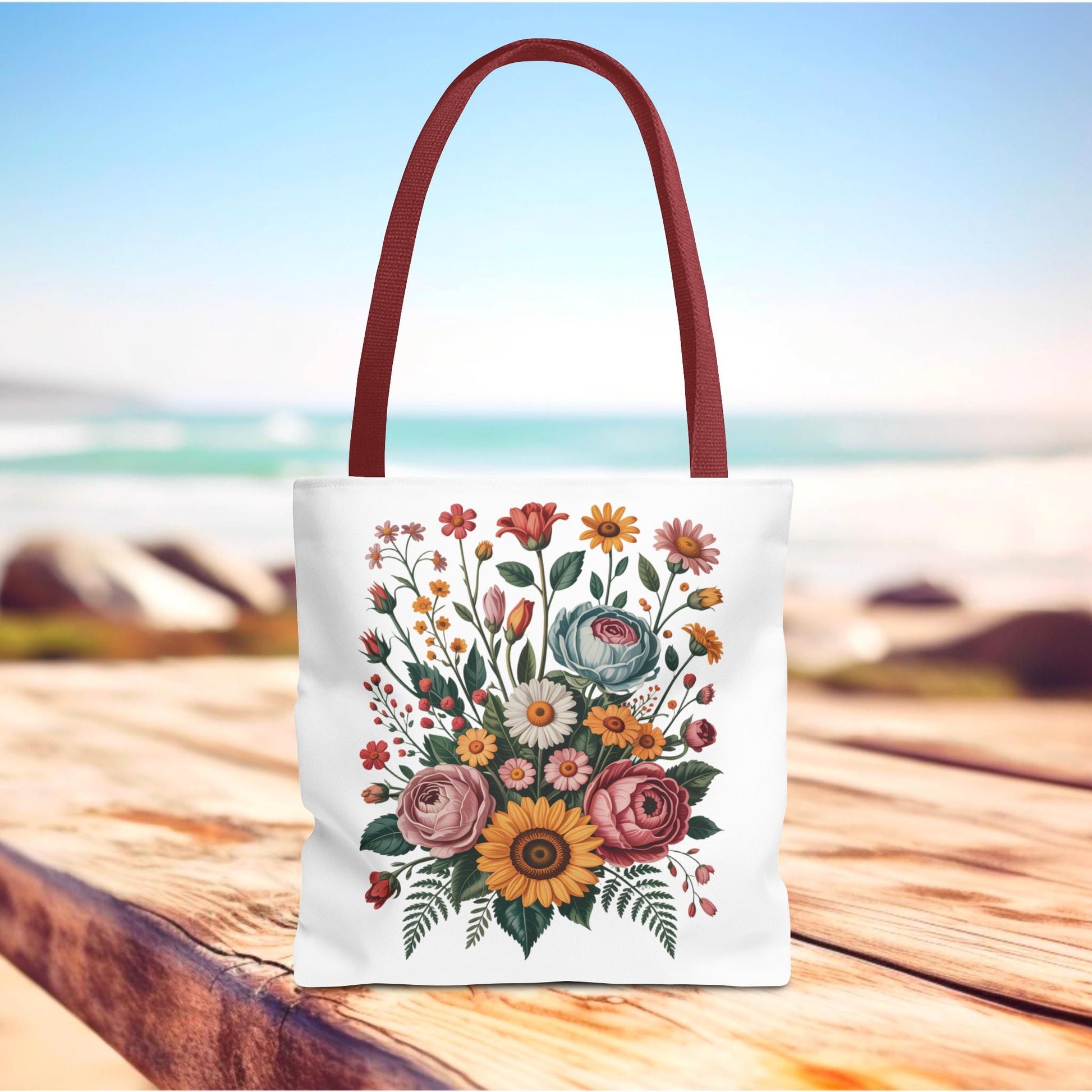 Botanical Vintage Flower Tote Bag showcases a collage of vintage floral illustrations in muted pastels with mustard and terracotta accents, ideal for carrying essentials, reflecting FireBrook Designs' uplifting style.
