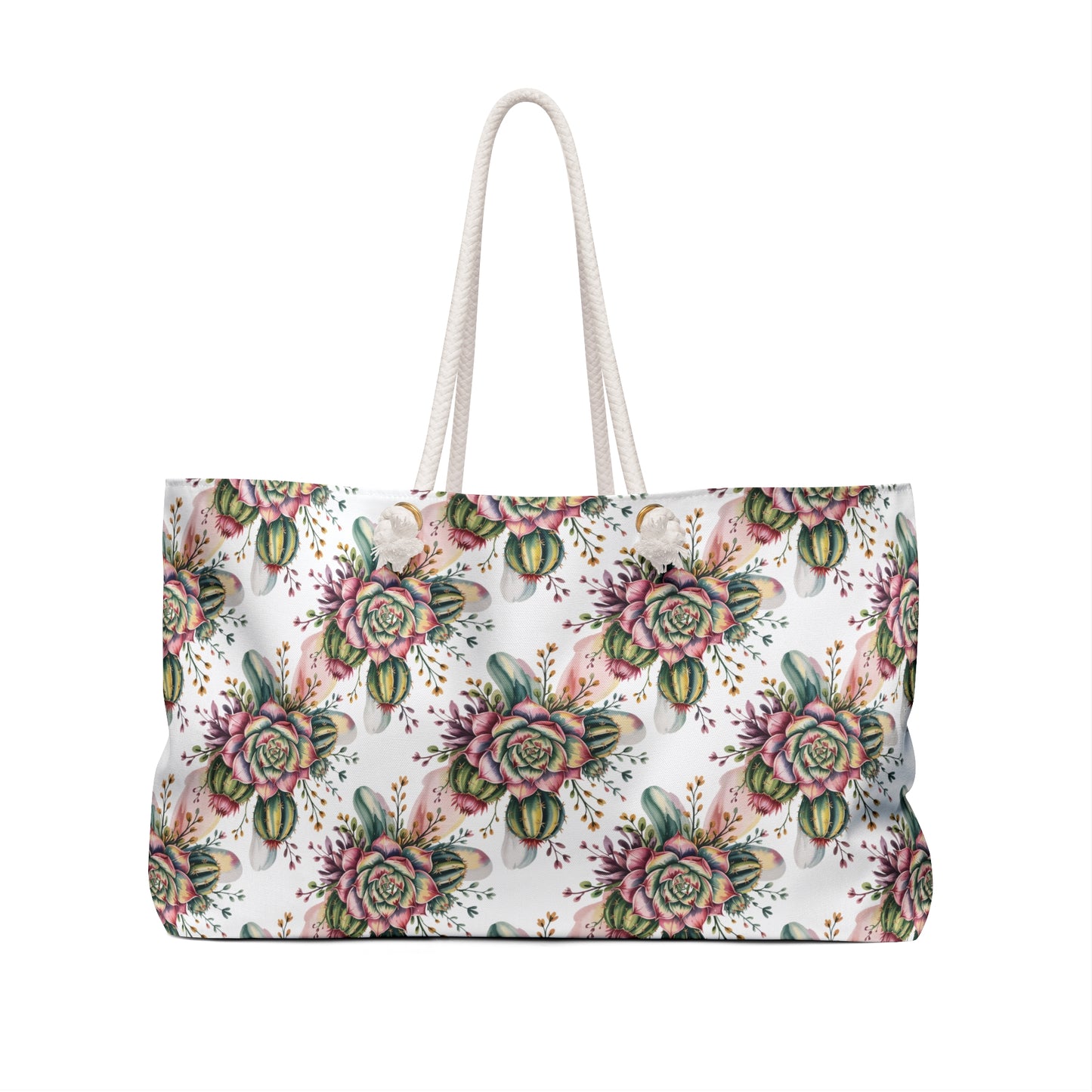 Weekender Bag - Vibrant Succulents and Cacti Cluster Print: A stylish, nature-inspired shoulder bag, featuring vivid succulent and cactus designs, perfect for weekend getaways. Ideal for nature enthusiasts and joyful travel experiences.