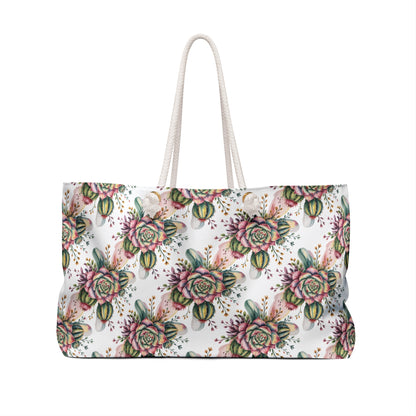 Weekender Bag - Vibrant Succulents and Cacti Cluster Print: A stylish, nature-inspired shoulder bag, featuring vivid succulent and cactus designs, perfect for weekend getaways. Ideal for nature enthusiasts and joyful travel experiences.