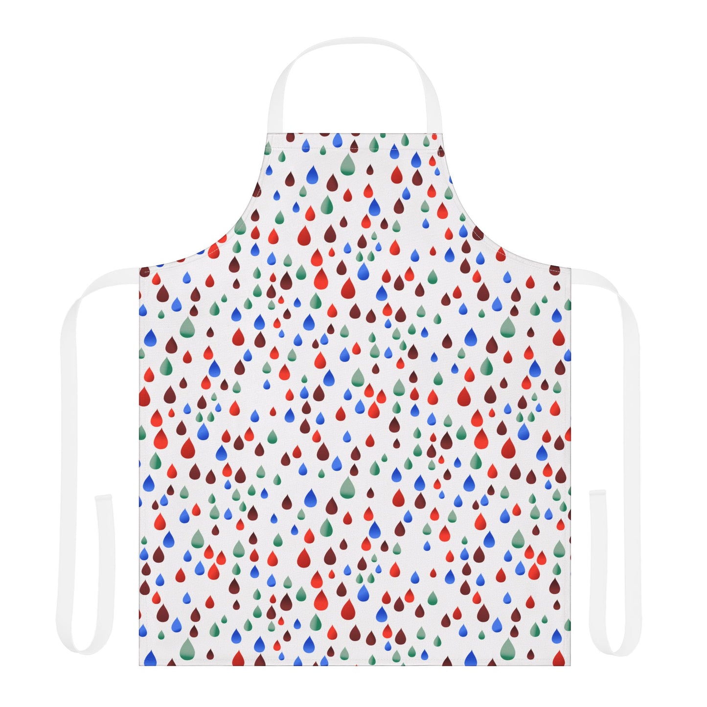 The Happy Raindrops Apron, adorned with vibrant teardrop patterns, showcases FireBrook Essentials' joyful design. Its stain-free polyester ensures comfort and practicality, ideal for enhancing your cooking or crafting experiences.