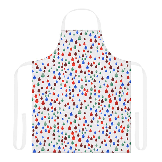 The Happy Raindrops Apron, adorned with vibrant teardrop patterns, showcases FireBrook Essentials' joyful design. Its stain-free polyester ensures comfort and practicality, ideal for enhancing your cooking or crafting experiences.