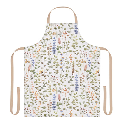 Apron, Wildflower Design, 5-Color Straps—showcasing a vibrant floral pattern on a finely woven fabric, ideal for cooking or creating art. Perfect for gifting, with comfort and stain-free features.