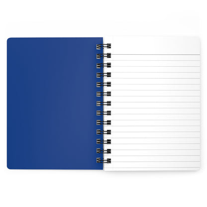 Spiral Notebook — Blue Floral Patterned Journal for Notes & Sketches: Features a vibrant blue floral cover, glossy laminated finish, and black spiral binding with a visible blank, white lined page on the right.