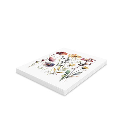 Flower Greeting Cards — Pack of 8/16/24 feature delicate watercolor botanical sketches on white cardstock, showcasing poppies and daisies. These matte-finish cards come with matching envelopes, perfect for personal heartfelt messages.