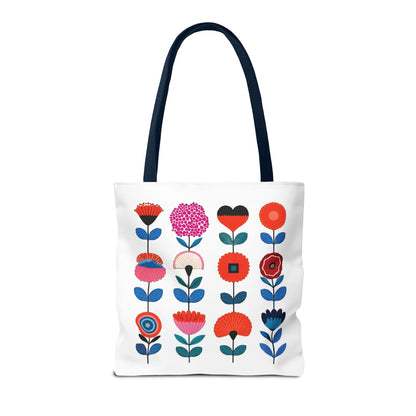Floral Pattern Tote Bag featuring colorful flowers, a durable polyester body, and reinforced handles, ideal for stylish and practical everyday use.