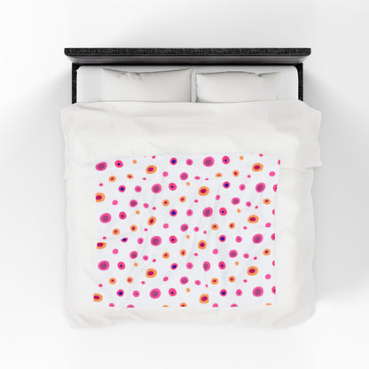 Circles Pink and Yellow (Large) Velveteen Plush Blanket, showcasing a vibrant print with a soft, plush texture, perfect for cozy and stylish home decor from FireBrook Essentials.