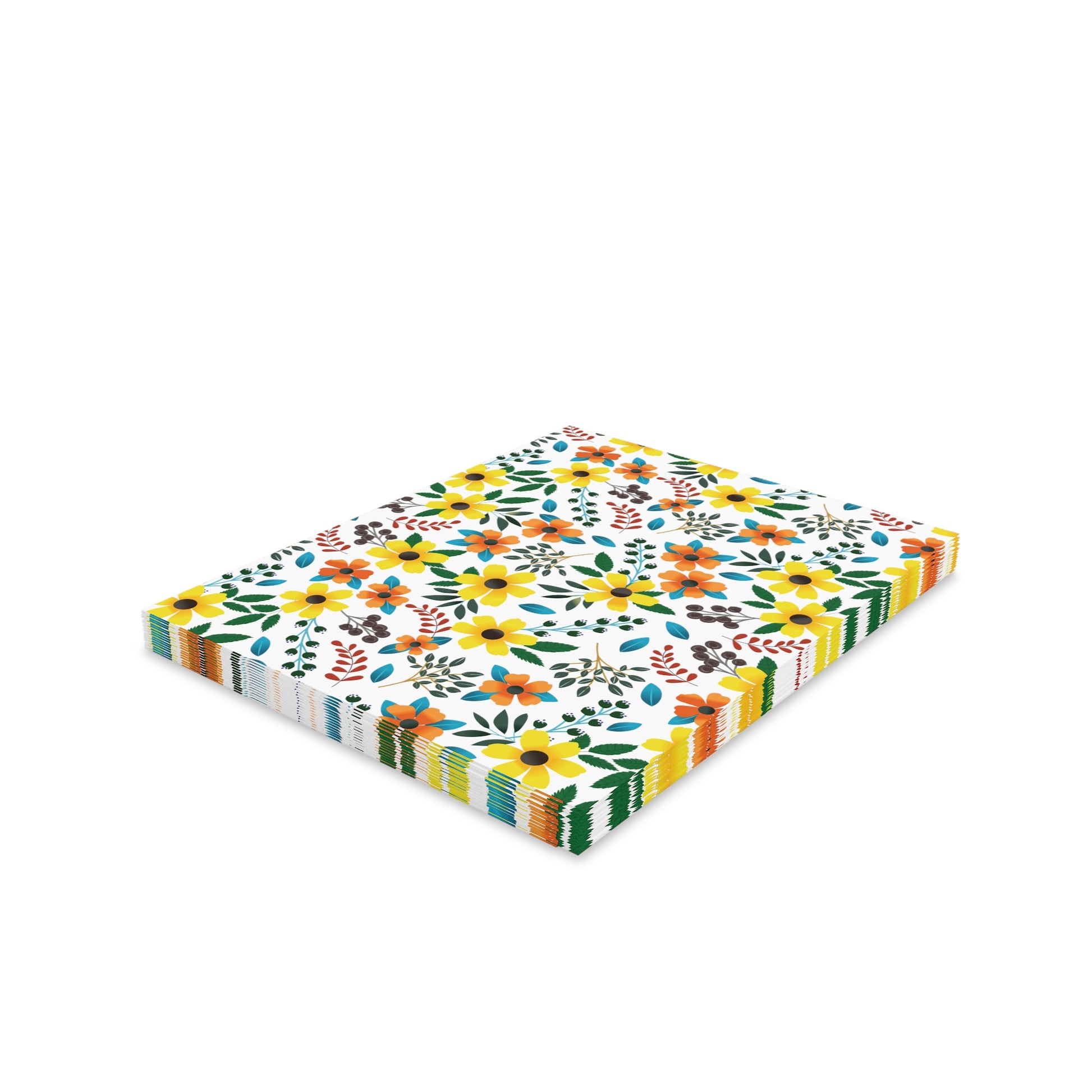 Floral Greeting Cards — Pack of 8/16/24 features vibrant, hand-drawn wildflowers on a white background, embodying springtime cheer. Ideal for heartfelt messages, each card includes a matching envelope.