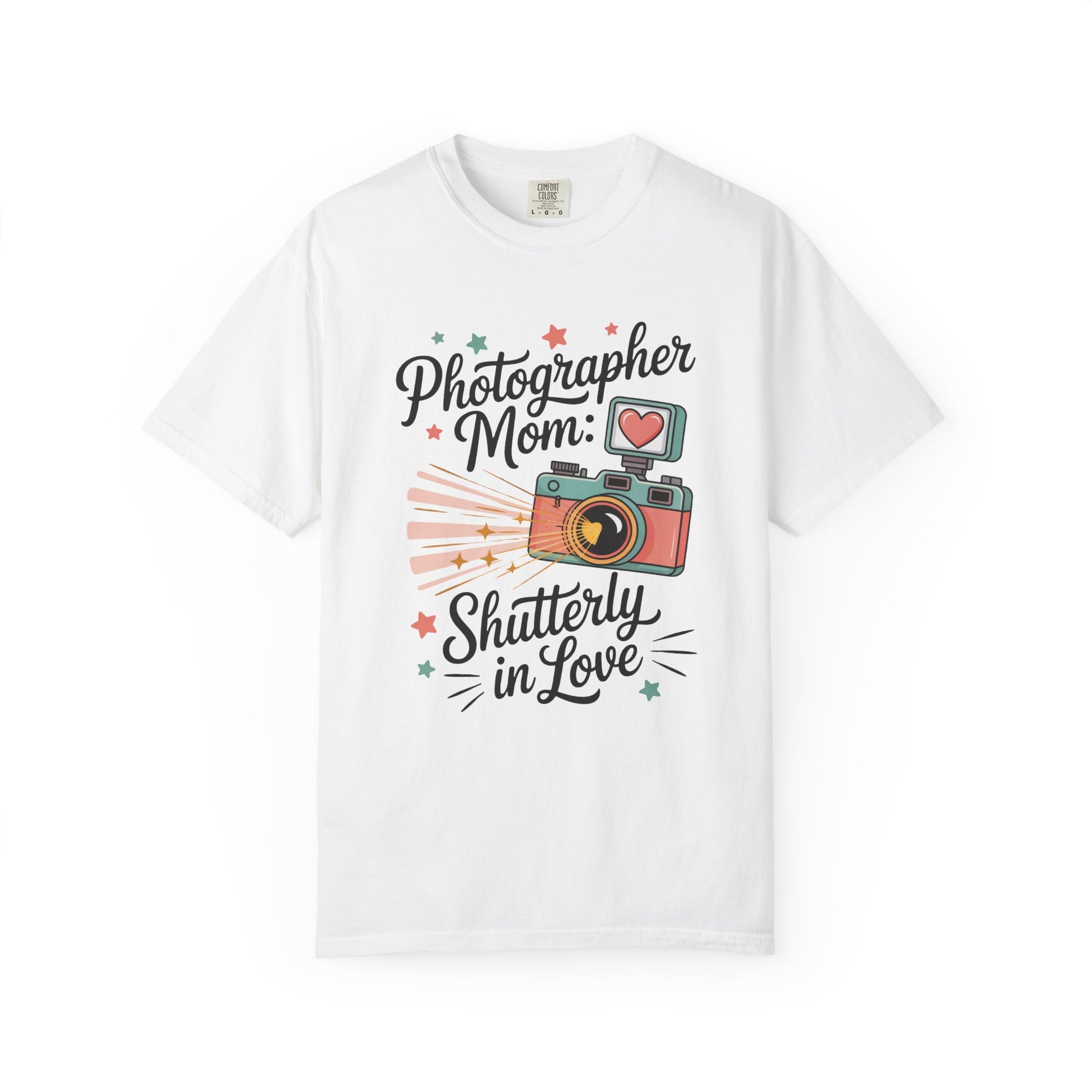 Photographer Mom: Shutterly In Love Mother's Day Comfort Colors Unisex T-Shirt features a relaxed fit and classic crew neckline, crafted from high-quality US cotton, embodying FireBrook Essentials' commitment to stylish, comfortable apparel.