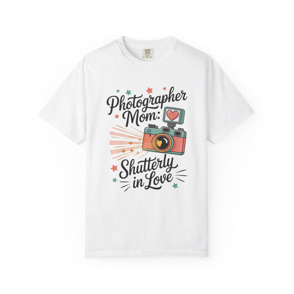 Photographer Mom: Shutterly In Love Mother's Day Comfort Colors Unisex T-Shirt features a relaxed fit and classic crew neckline, crafted from high-quality US cotton, embodying FireBrook Essentials' commitment to stylish, comfortable apparel.