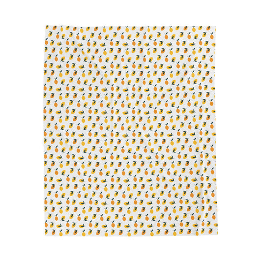 Velveteen Plush Blanket - Lemon Pattern, featuring a vibrant lemon motif, perfect for adding a cheerful touch to your space. Ideal for cozy evenings, picnics, or as a delightful gift.