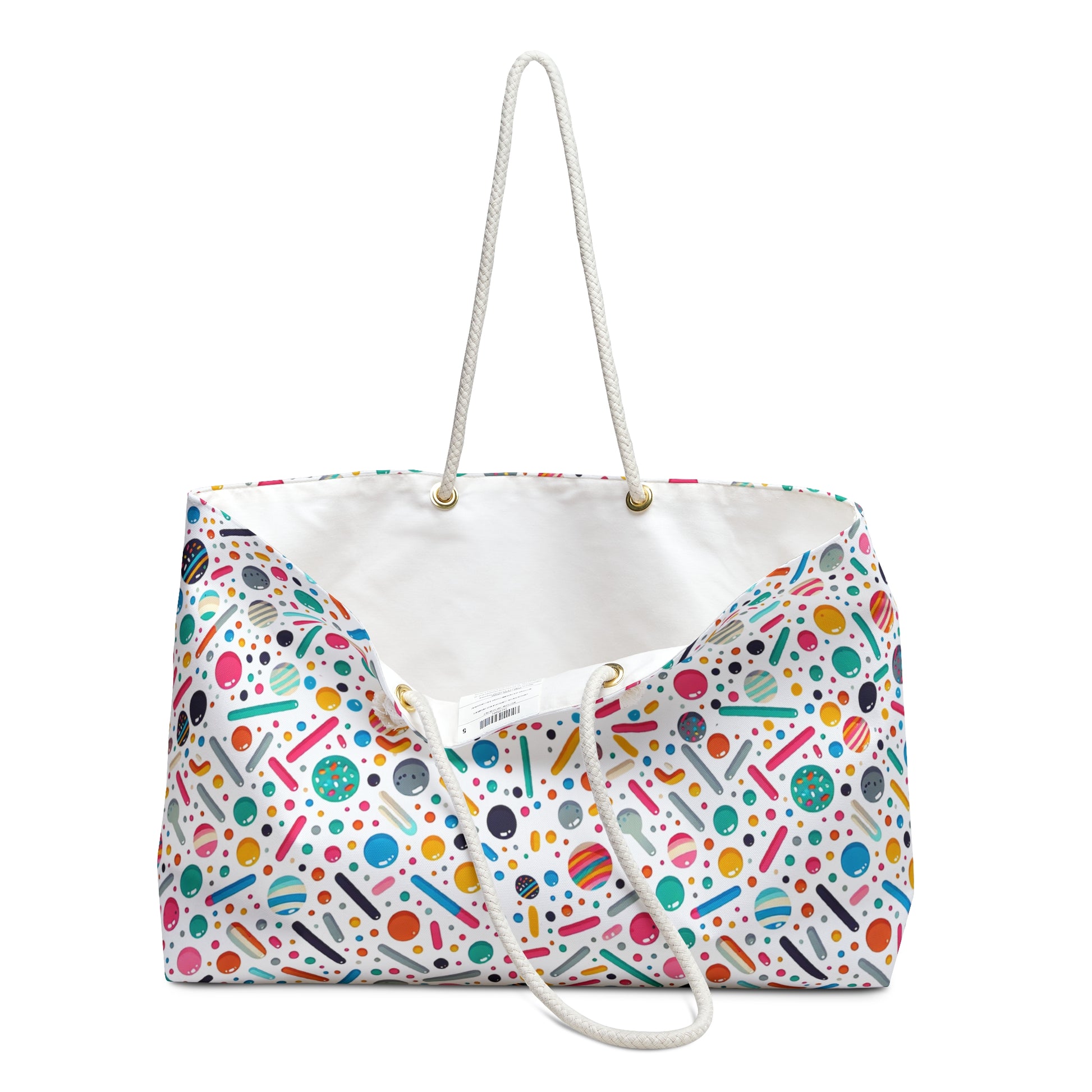 Colorful Abstract Confetti Pattern Weekender Bag – Fun & Playful Travel Tote, featuring vibrant sprinkles and rope handles, perfect for joyful adventures and stylish, easy carrying.