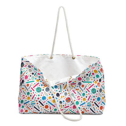 Colorful Abstract Confetti Pattern Weekender Bag – Fun & Playful Travel Tote, featuring vibrant sprinkles and rope handles, perfect for joyful adventures and stylish, easy carrying.