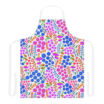 Floral Apron featuring a vibrant pattern of stylized blossoms on a polyester canvas, designed for comfort and stain resistance, ideal for cooking or crafting, from FireBrook Designs' uplifting collection.