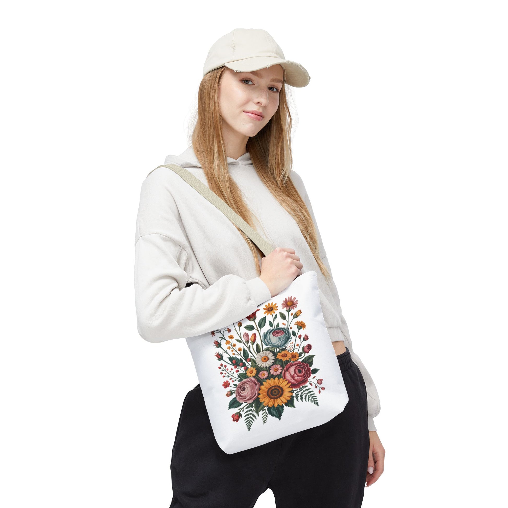 Botanical Vintage Flower Tote Bag with a collage of cut-out flowers from old botanical illustrations, combining muted pastels and vibrant warm tones; ideal for nature lovers and everyday use.