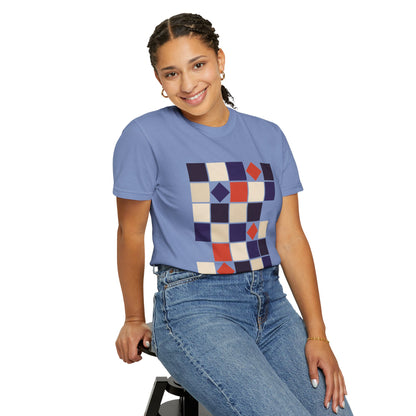 Square Grid Abstract in Monochrome Palette T-Shirt featuring aligned and rotated squares for a stylish, modern look. Ideal for casual or semi-formal settings, offering comfort and durability with a soft texture.