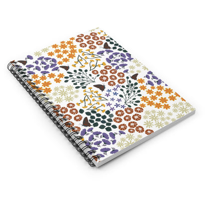 Floral Spiral Notebook featuring vibrant floral motifs with butterflies, embodying FireBrook Designs' cheerful style. Spiral-bound for easy page turning, perfect for creative journaling or note-taking. Compact and eco-friendly design.